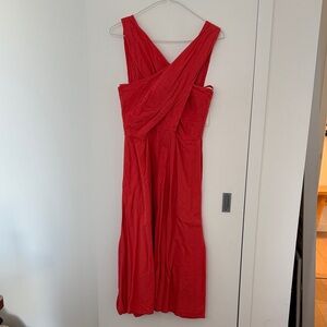 Cotton Linen Red Women's Dress Midi Cross Neck Small NWT